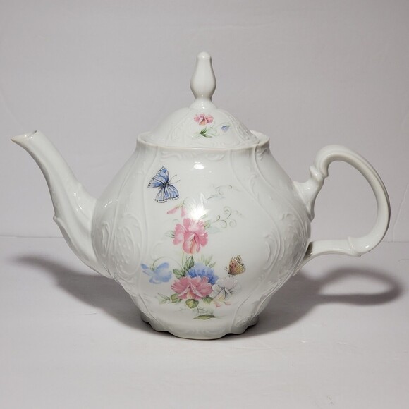 Bernadotte Teapot Czechoslovakia Butterfly Floral Vintage - Picture 1 of 11